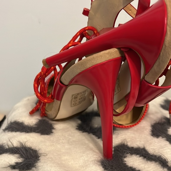 GX Gwen Stefani Y2K Streetwear Chiyo heels RED Lace up Ankle Wrap Stilettos 9 - Picture 8 of 9